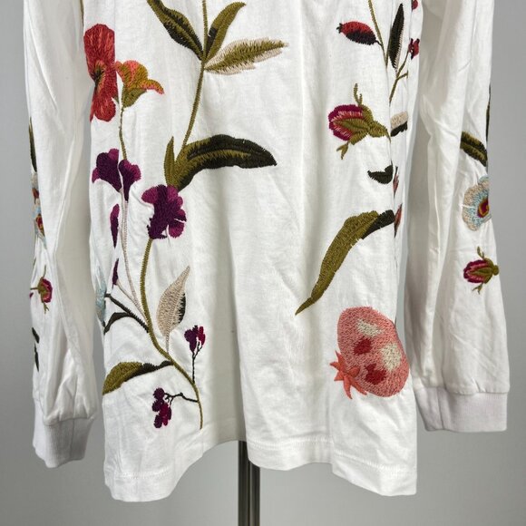 NWOT Johnny Was Flore Floral White Cotton Tee Long Sleeve T-Shirt Size S - Picture 4 of 11
